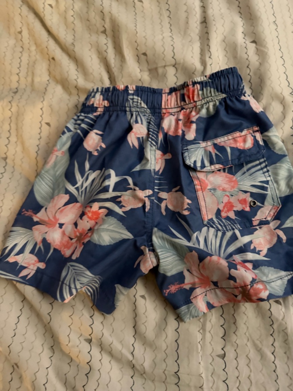 Boys Navy Floral Swim Shorts with Pink Accent